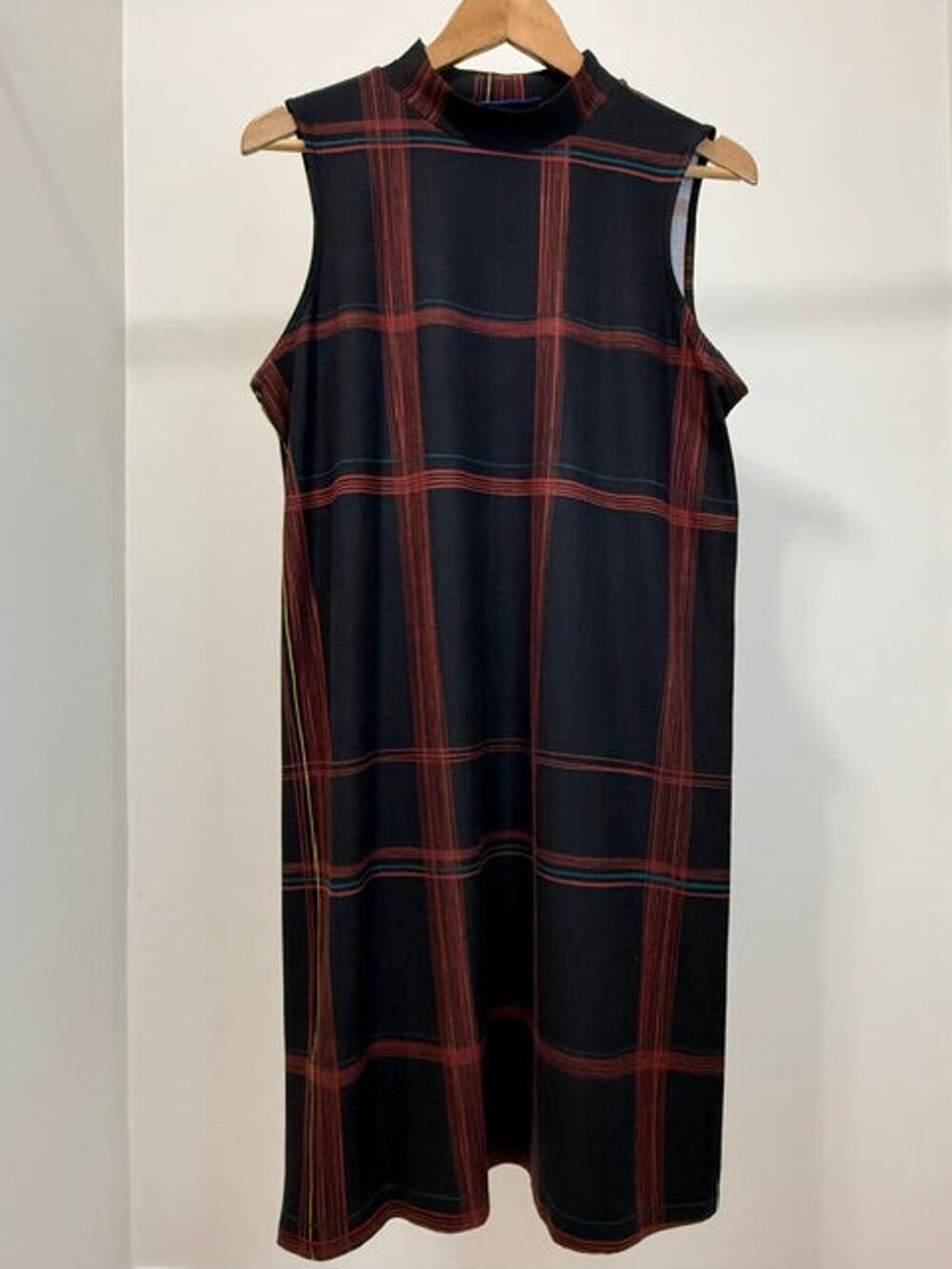 Apt. 9 Mock Neck Plaid A-Line Dress Black Brown Blue SzL